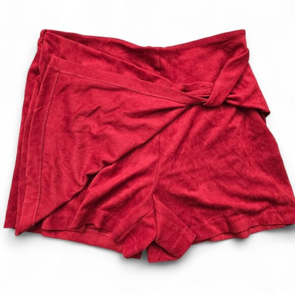 Skies Are Blue Twist Front Mini Skort Women's Faux Suede Zip Back Stretchy L - Picture 3 of 7